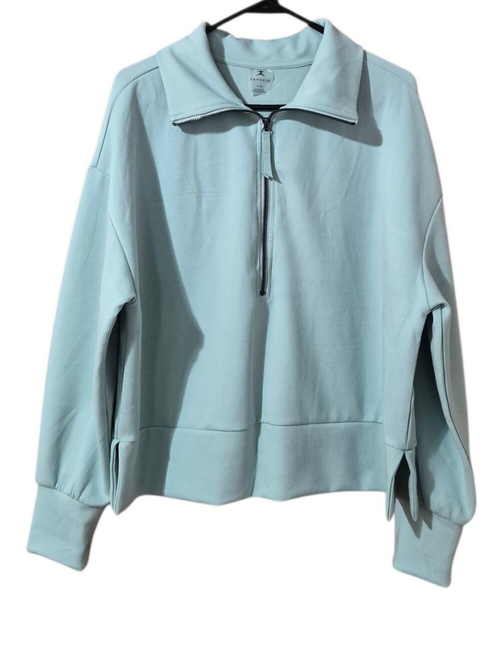 Danskin Half-Zip Pullover Sweatshirt - Light Teal Sz Lg EUC